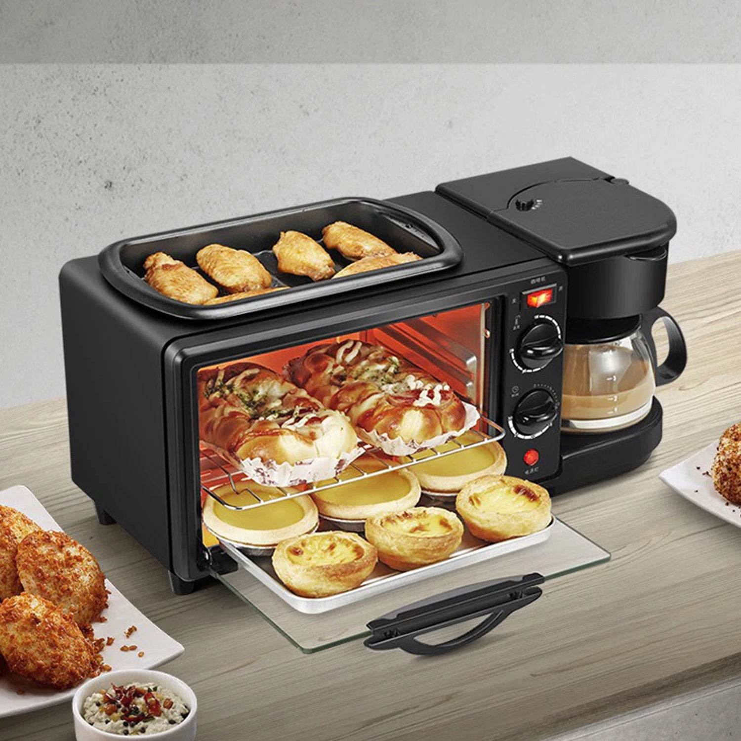 3 In 1 Breakfast Maker Portable Toaster Oven Grill Pan Coffee Maker - warehousetech13