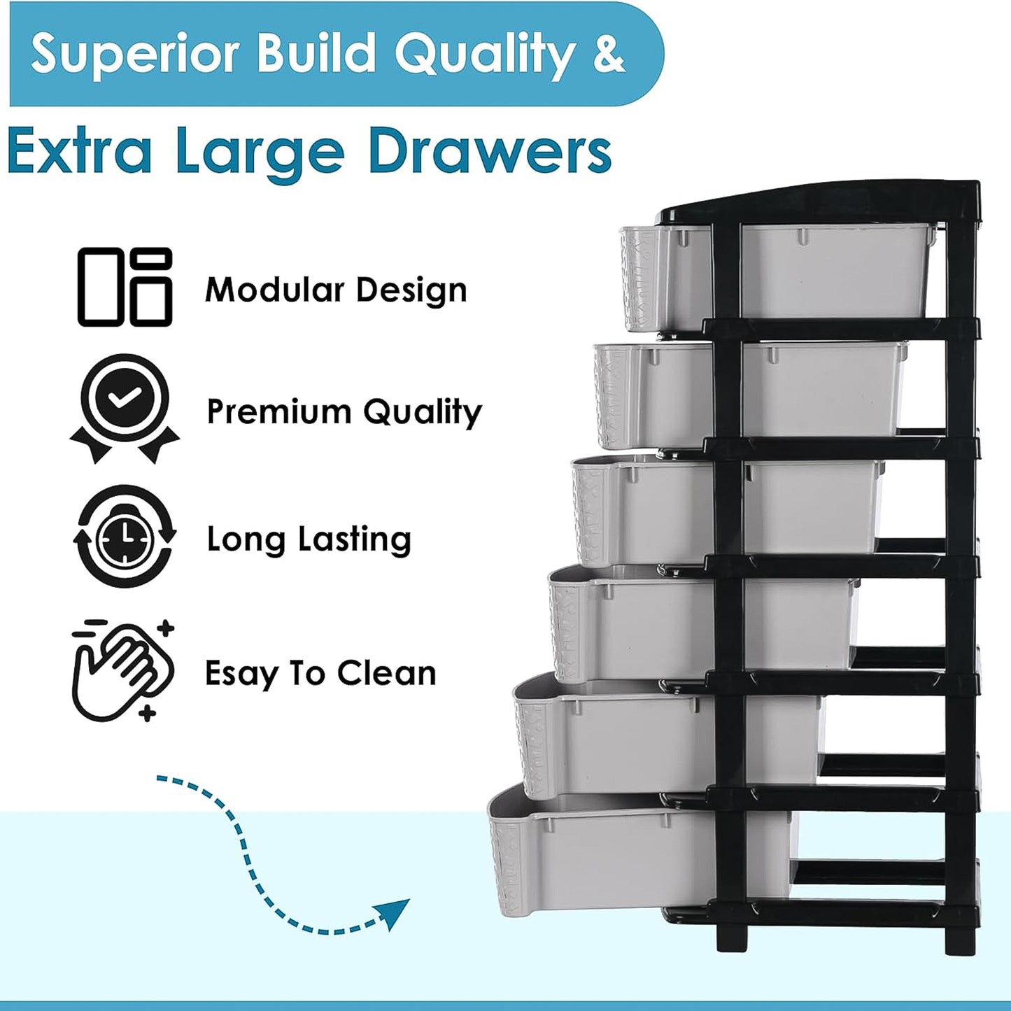 6-layer Heavy-duty Plastic Drawer Organizer Cabinet With Stone Texture Drawers - warehousetech13