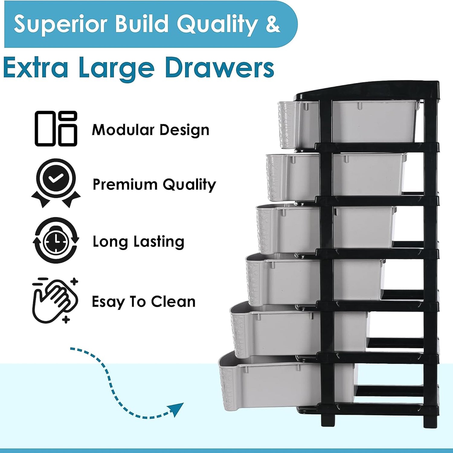 6-layer Heavy-duty Plastic Drawer Organizer Cabinet With Stone Texture Drawers - warehousetech13
