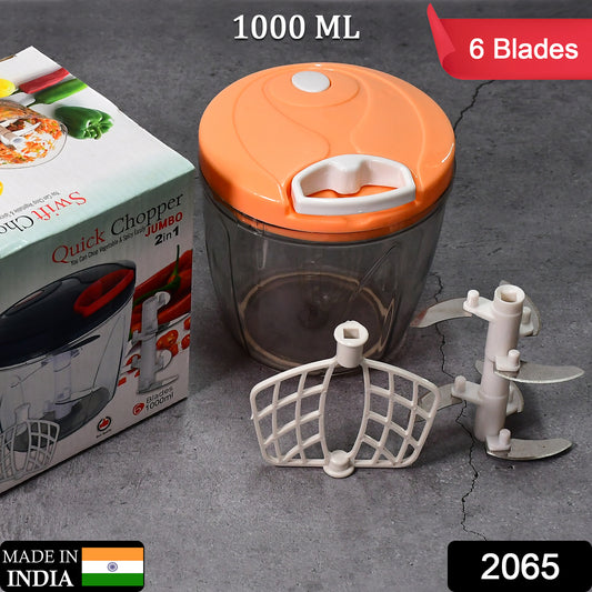 6 Blade 2in1 Manual Food Chopper Compact Powerful Hand Held Vegetable Chopper (1000ml) - warehousetech13
