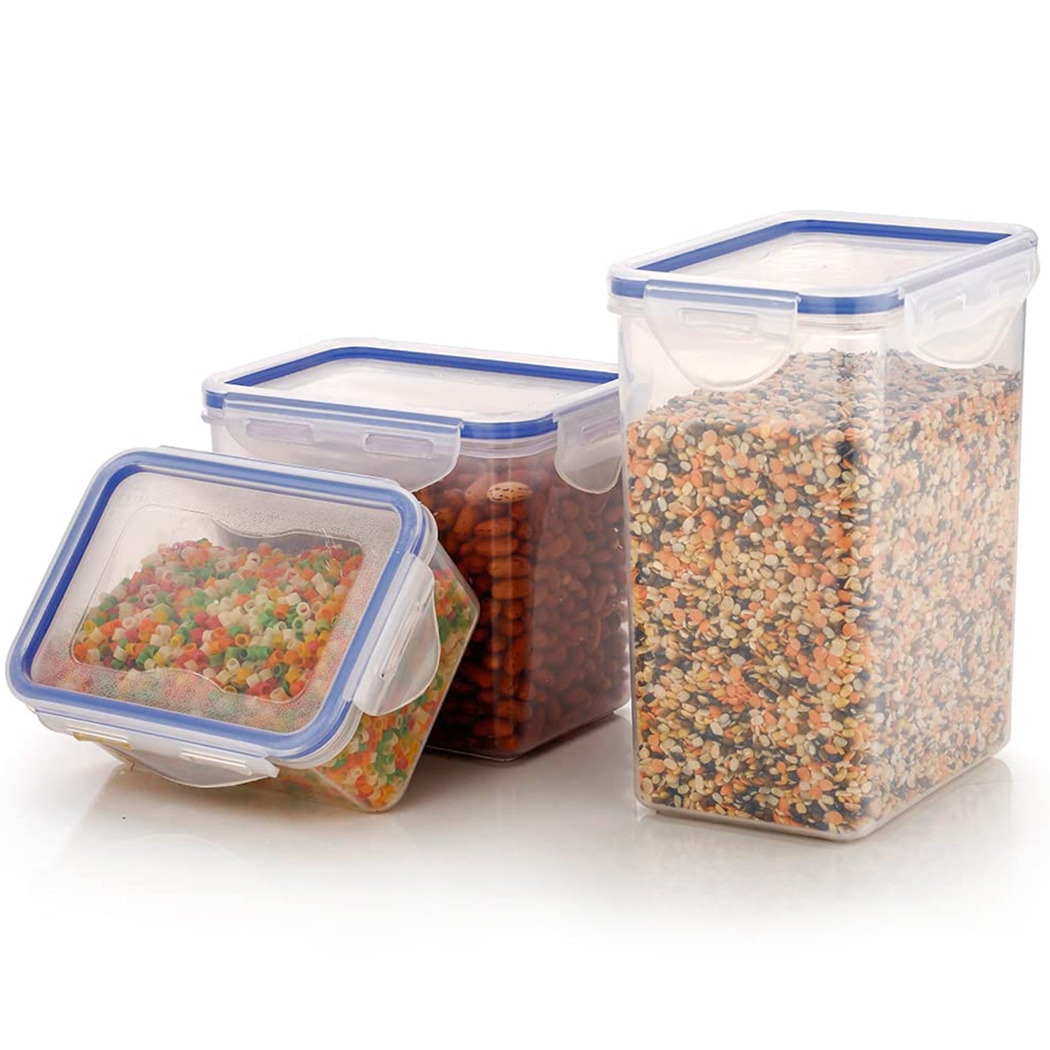Rectangle Abs Airtight Food Storage Containers With Leak Proof Locking Lid Storage Container Set Of 3 Pc (Approx Capacity 500ml1000ml1500ml Transparent) - warehousetech13