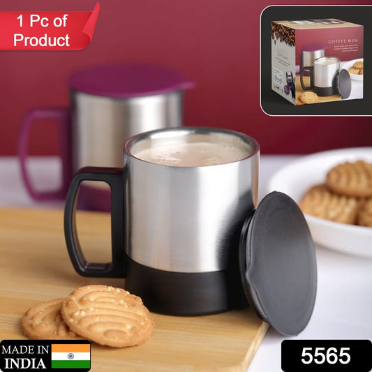 5565 Stainless Steel Coffeetea Cup Stainless Steel Lid Cover Hot Coffeetea Mug Hot Insulated Double Wall Stainless Steel Coffee And Milk Cup With Lid Handle Easy To Carry - Coffee Cup (1 Pc) - warehousetech13