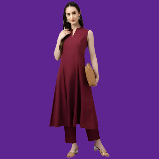 Stylish Women's Maroon Rayon A-line Kurta with Pant - warehousetech13