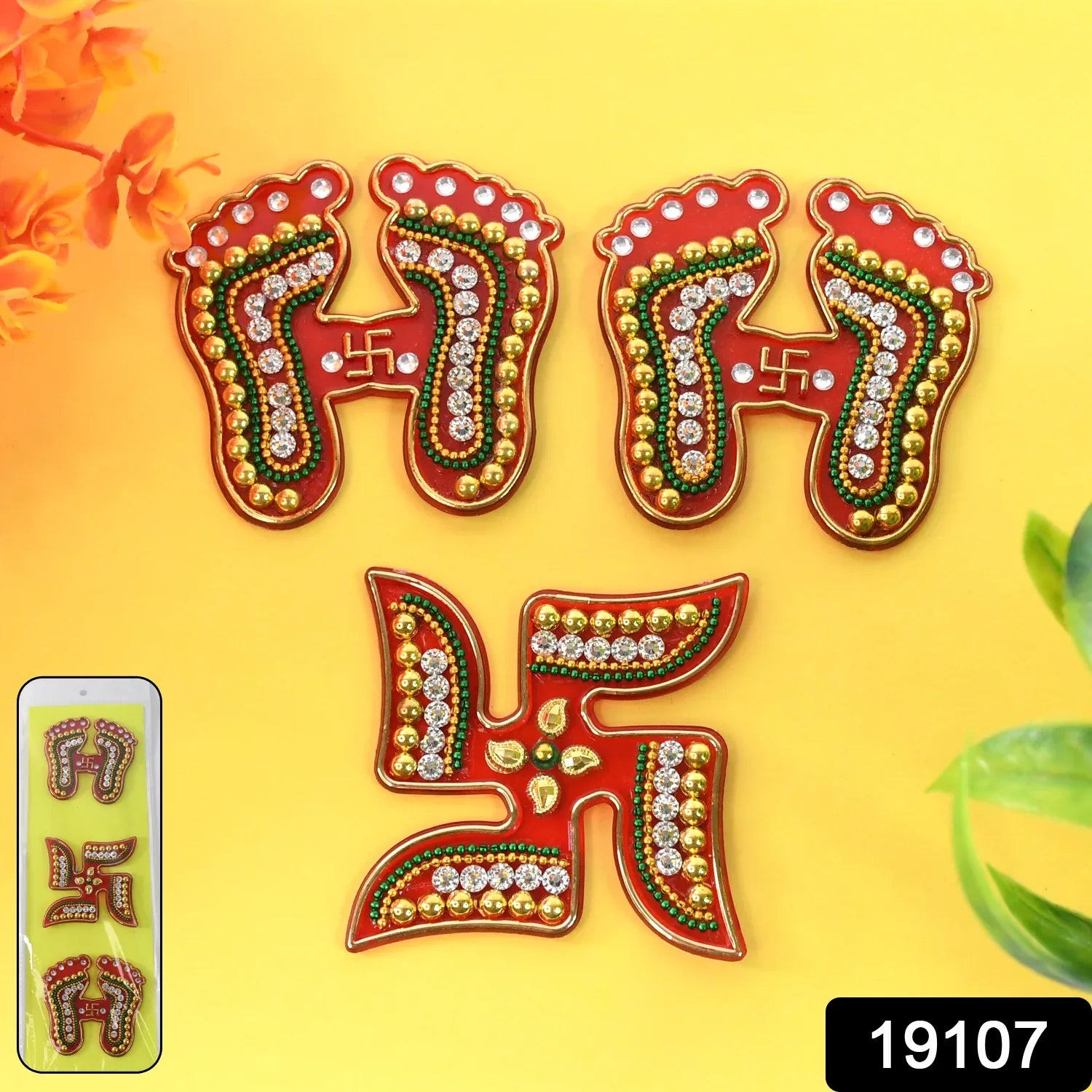 Decorative Laxmi Charan (Pagla) Swastik Combo Set (3pc Set) - warehousetech13