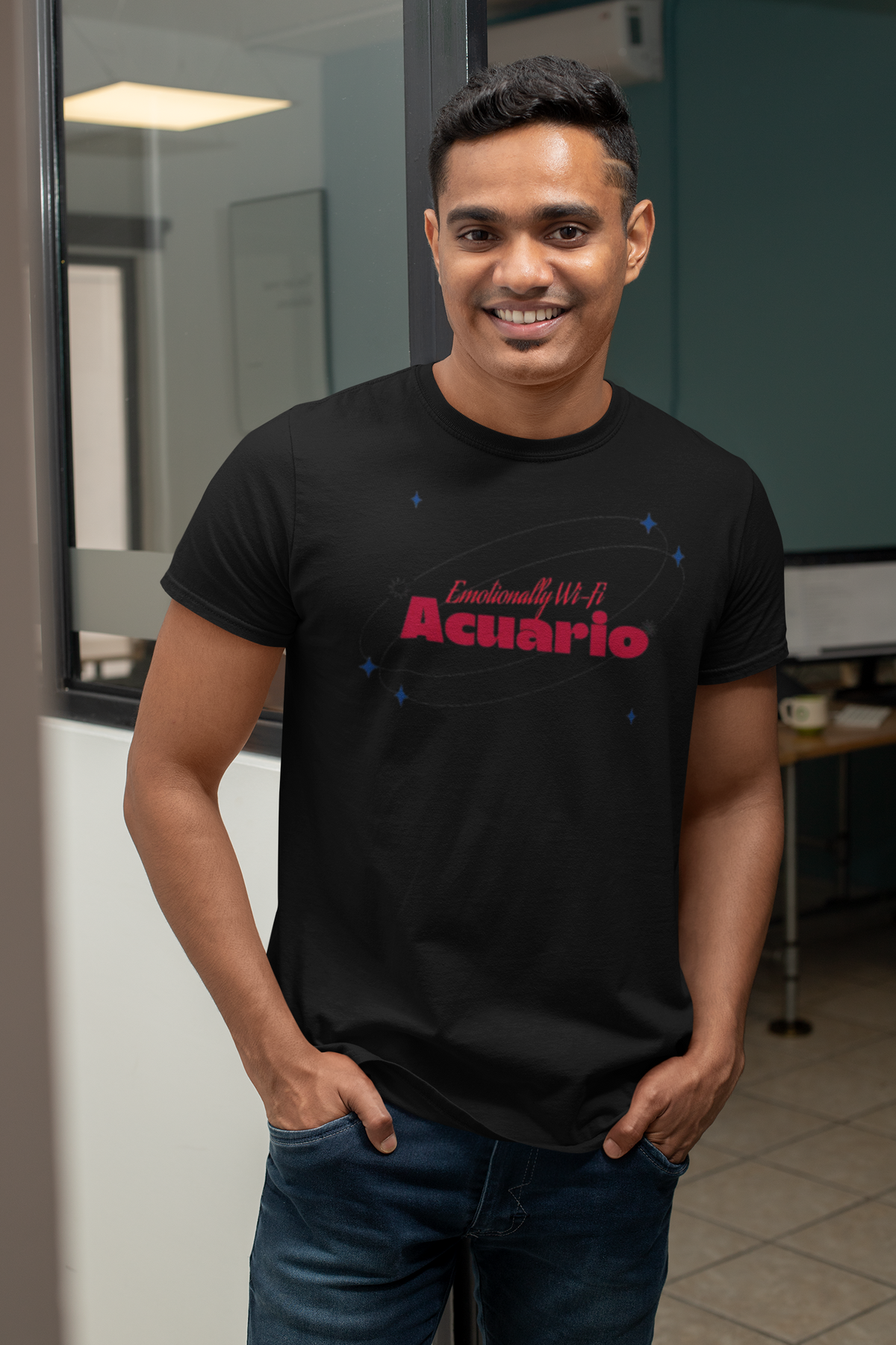 Emotionally Wi-Fi Acuario Zodiac Graphic T-Shirt - Grey