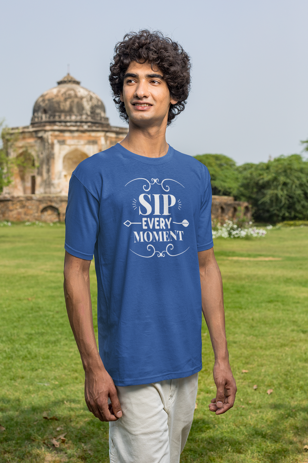 Sip Every Moment Graphic T-Shirt - Blue