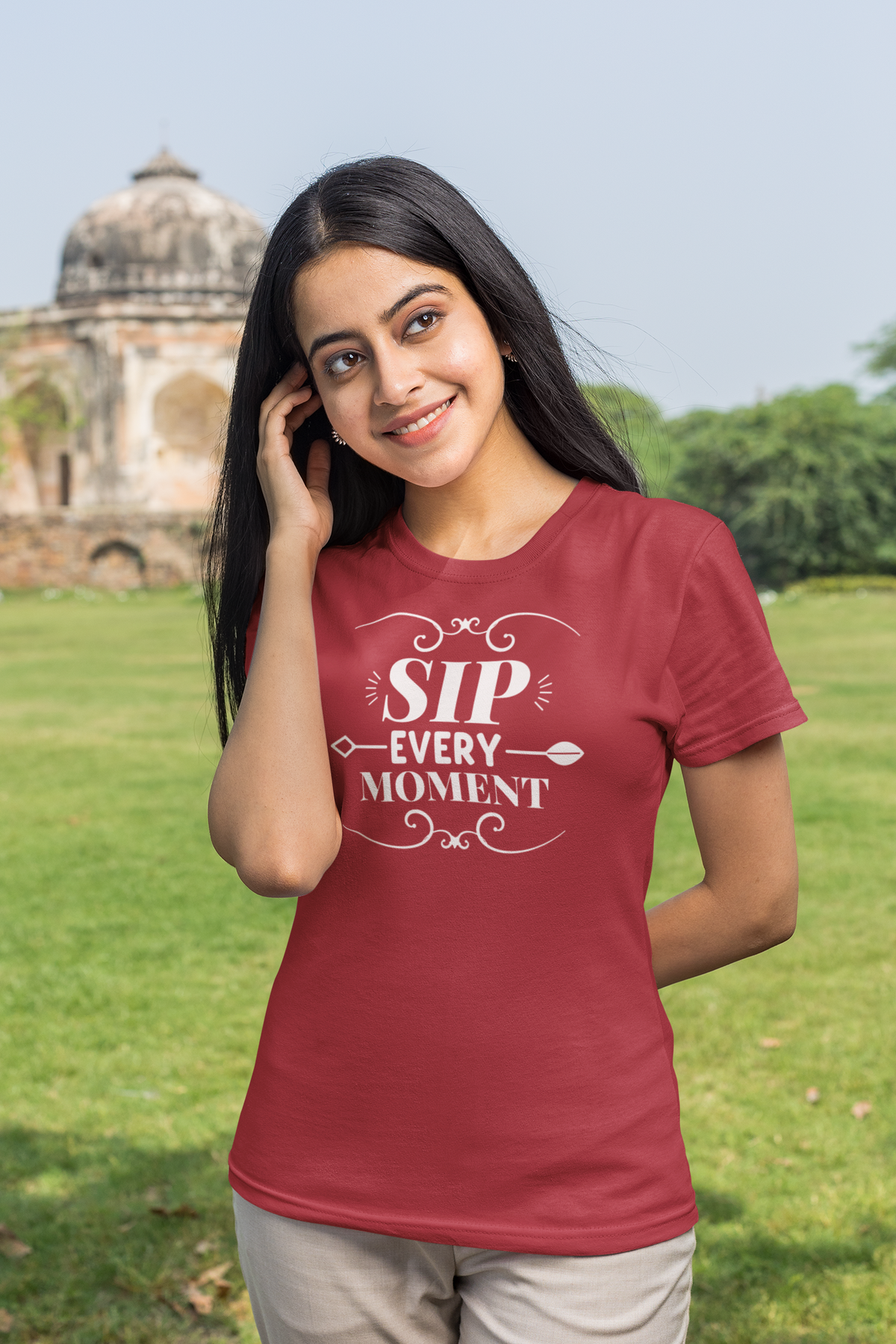Sip Every Moment Graphic T-Shirt - Red
