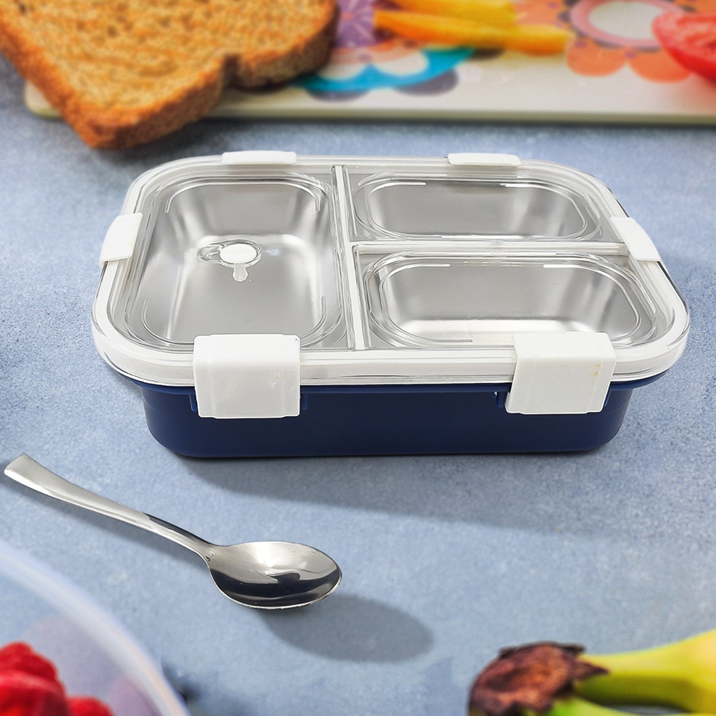 3 Compartment Transparent Stainless Steel Lunch Box For Kids Tiffin Box Lunch Box Lunch Box For Kids Insulated Lunch Box Lunch Box For Office Women And Men Stainless Steel Tiffin Box For Boys Girls School Office