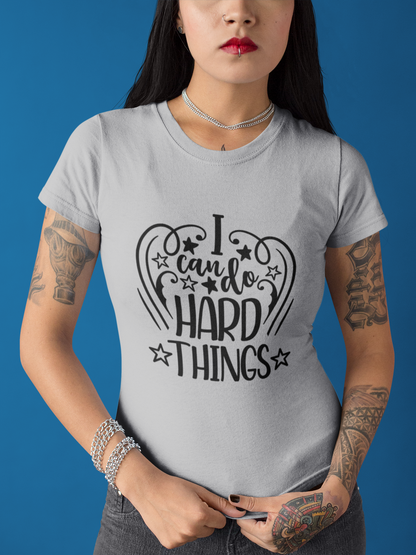 I Can Do Hard Things Motivational Graphic T-Shirt - Heather Grey