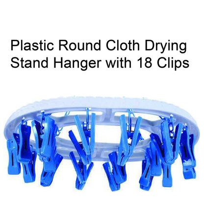 1366 Plastic Round Cloth Drying Stand Hanger With 18 Clips (Multicolour) - warehousetech13