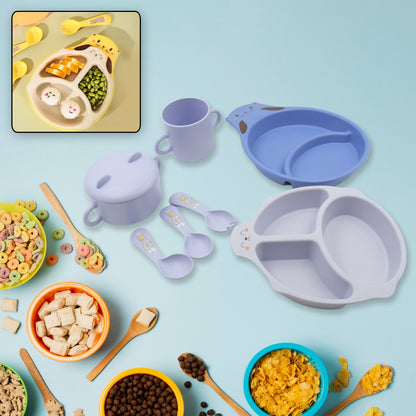 Baby Feeding Set For Kids And Toddlerschildren Children Dinnerware Set - Bamboo Fibre Feeding Set For Kids Cartoon Design Plate Cup Spoon Fork And Chopsticks Tableware Cutlery For Kids Microwave Dishwasher Safe (7 Pcs Set) - warehousetech13