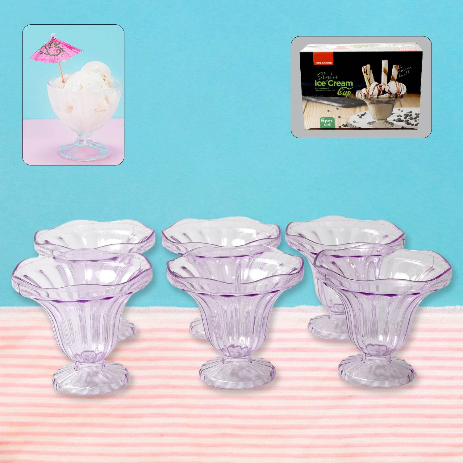 Crystal Plastic Ice-cream Bowl (Crystal Cups Set Of 6) - warehousetech13