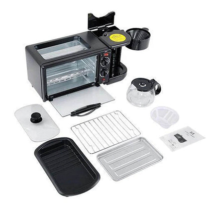 3 In 1 Breakfast Maker Portable Toaster Oven Grill Pan Coffee Maker - warehousetech13