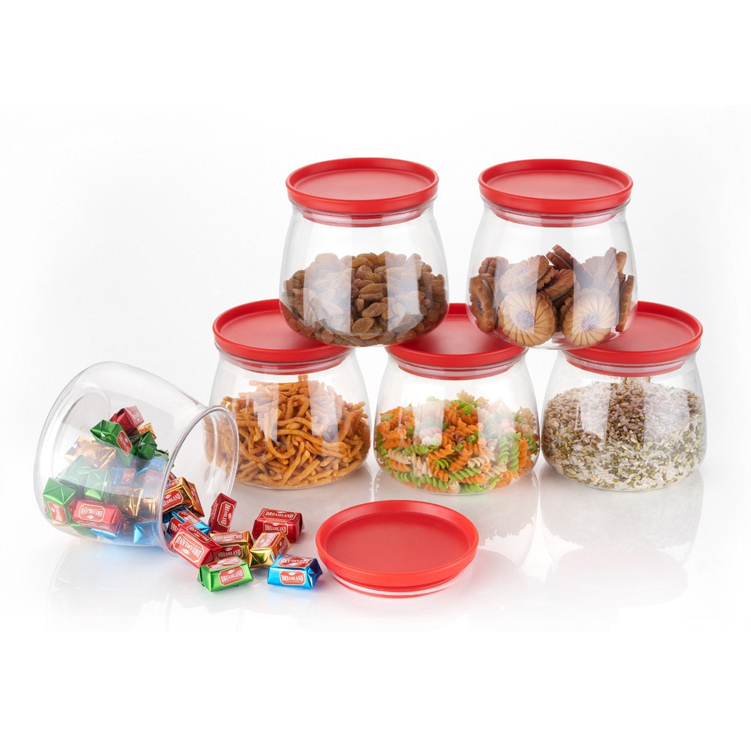 2286 Matka Shaped Jar With Air Tight Leak Proof Lid (Multicolour) (Set Of 6) (900ml) - warehousetech13