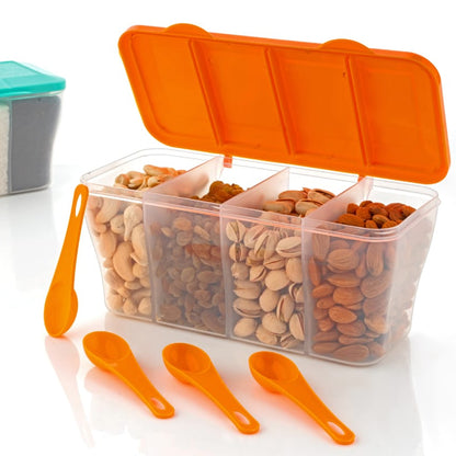 5578 Kitchen Multipurpose Air-tight 4 Sections Storage Containers Pickle (Achar) Jar With 4 Spoon For Each Section (1 Pc Mix Color) - warehousetech13