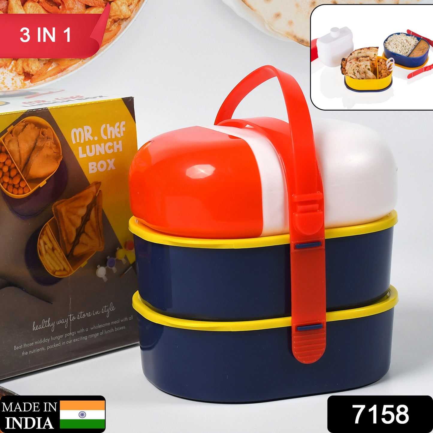 Mr. Chef Smart Lunch Box - Capsule Shape with Strap, Includes Water Bottle & Handle