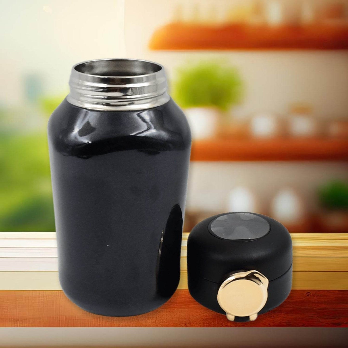Thermos Steel Bottle Push Button Fashion Cup Temperature Display Bottle (420 Ml) - warehousetech13