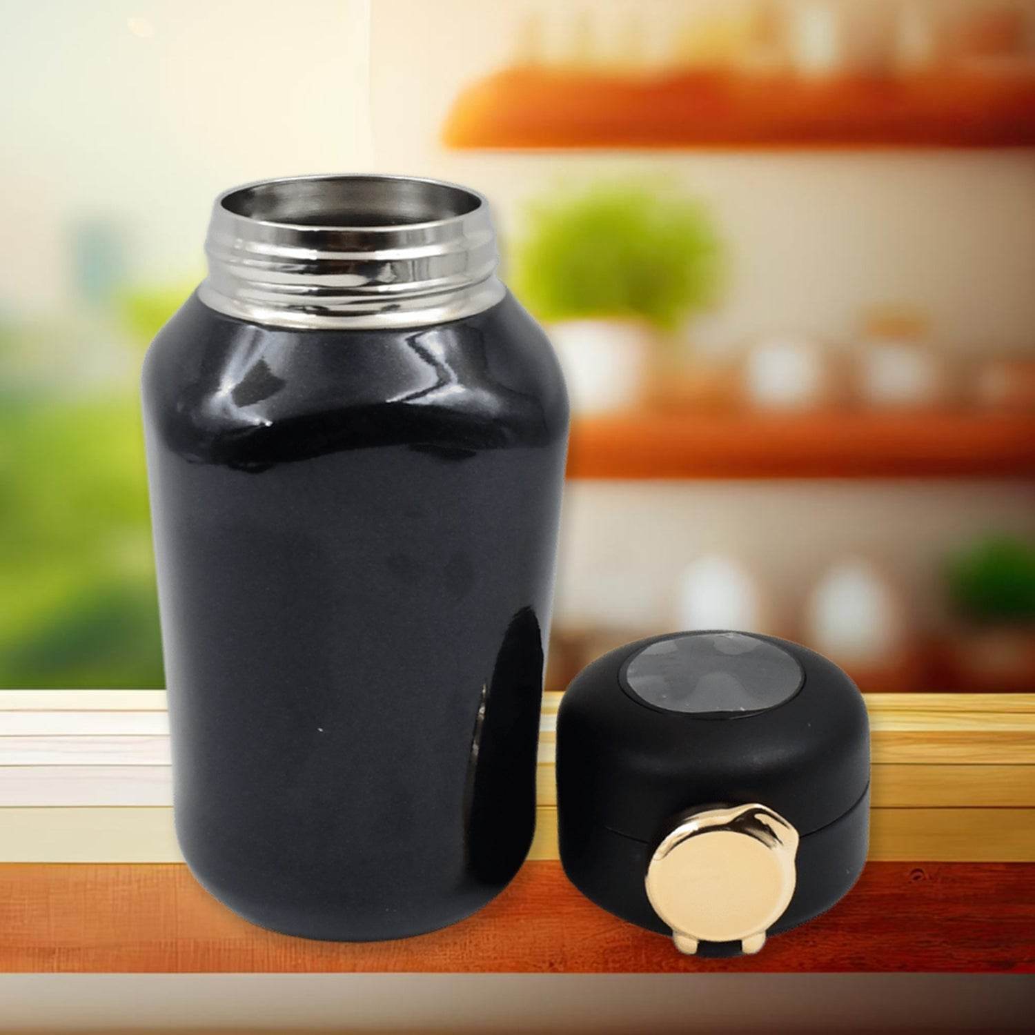 Thermos Steel Bottle Push Button Fashion Cup Temperature Display Bottle (420 Ml) - warehousetech13
