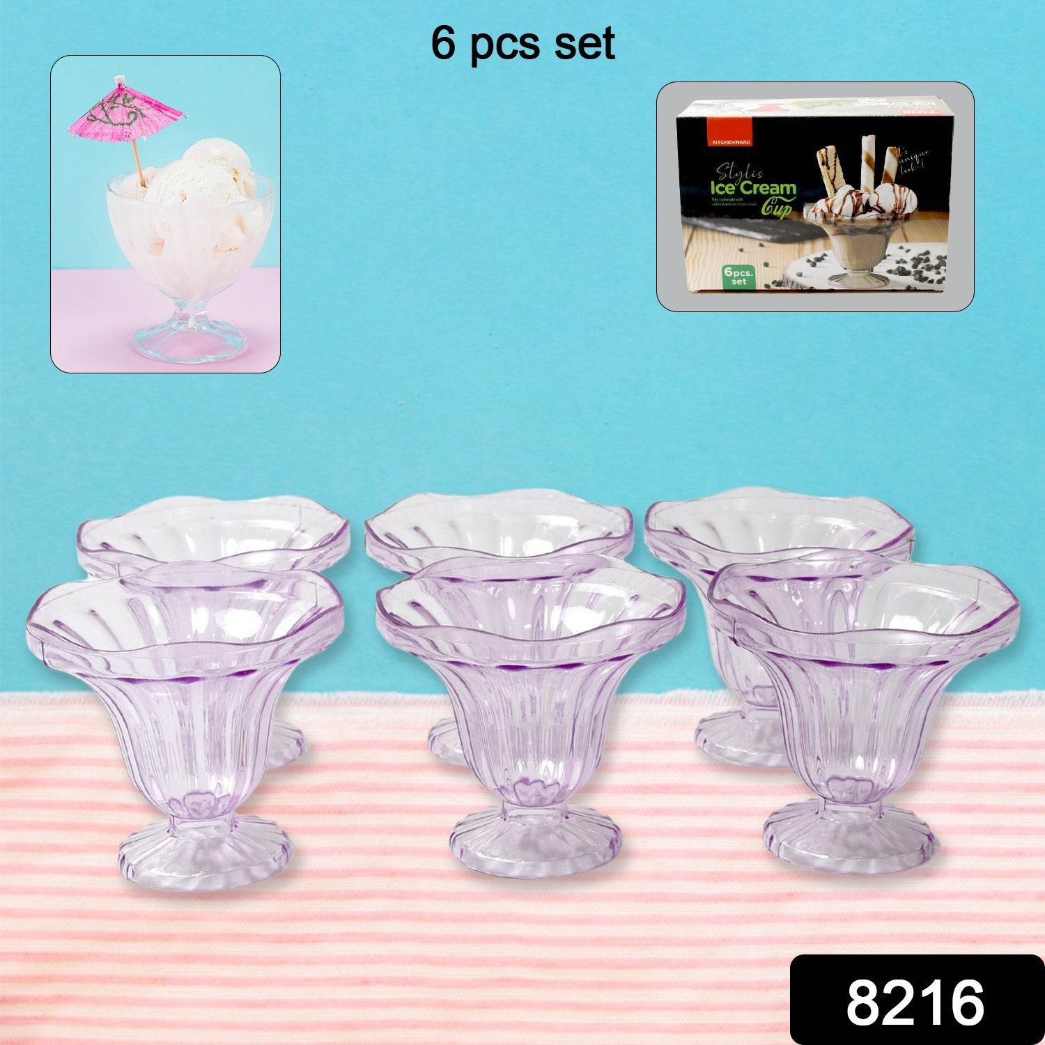 Crystal Plastic Ice-cream Bowl (Crystal Cups Set Of 6) - warehousetech13