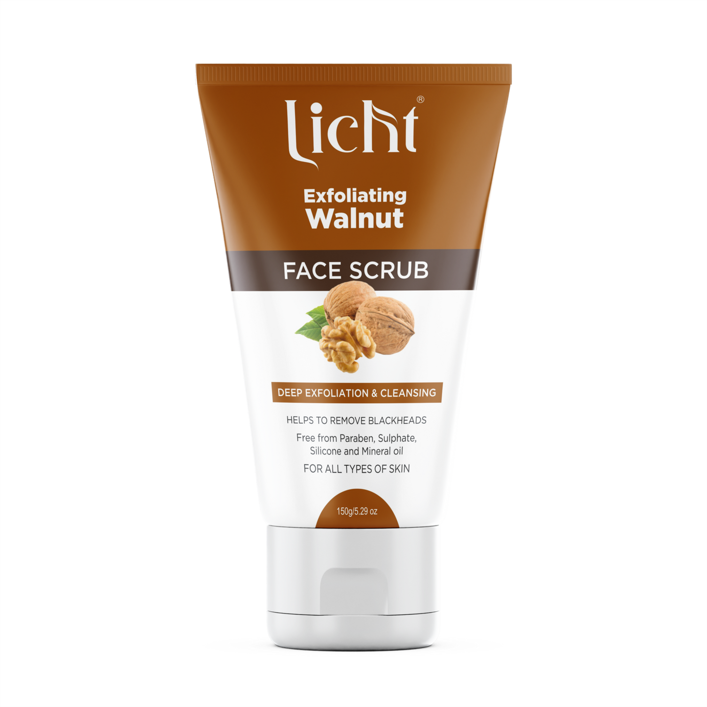 Licht Exfoliating Walnut Face Scrub - Deep Cleanse, Blackhead Removal & Radiant Glow for All Skin Types.