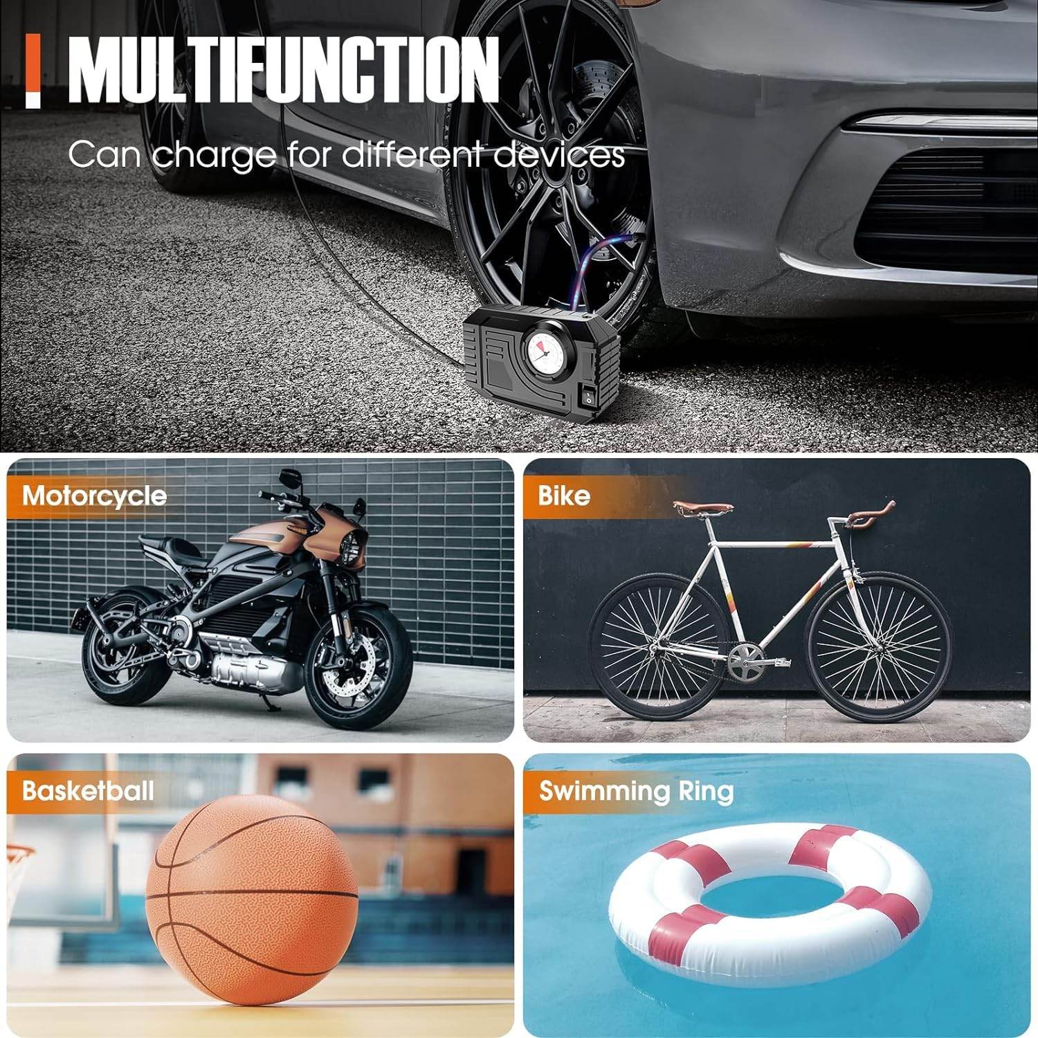 Tire Inflator Portable Air Compressor 12v Small Air Pump For Car Tires Bicycle Balloons Cars Bike Bicycles And Other Inflatables With Led Light (12v) - warehousetech13