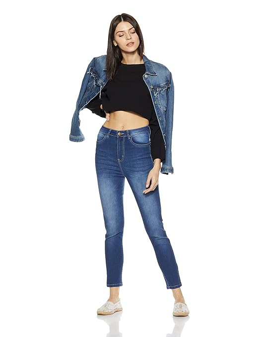 Women Stretchable Denim Mid Blue Jeans - warehousetech13