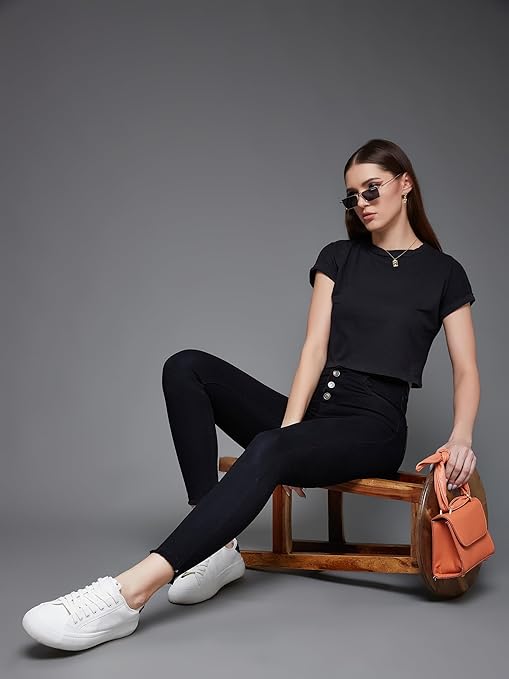 Women Skinny Regular Graphite Black Jeans - warehousetech13