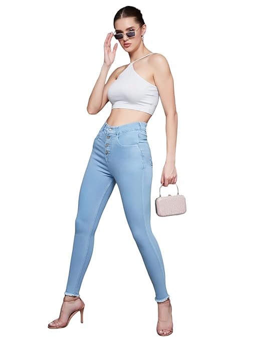 Women Skinny Regular Ice Blue Jeans - warehousetech13