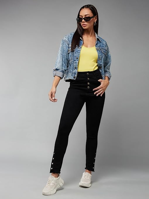 Women Skinny Regular Ink Black Jeans - warehousetech13