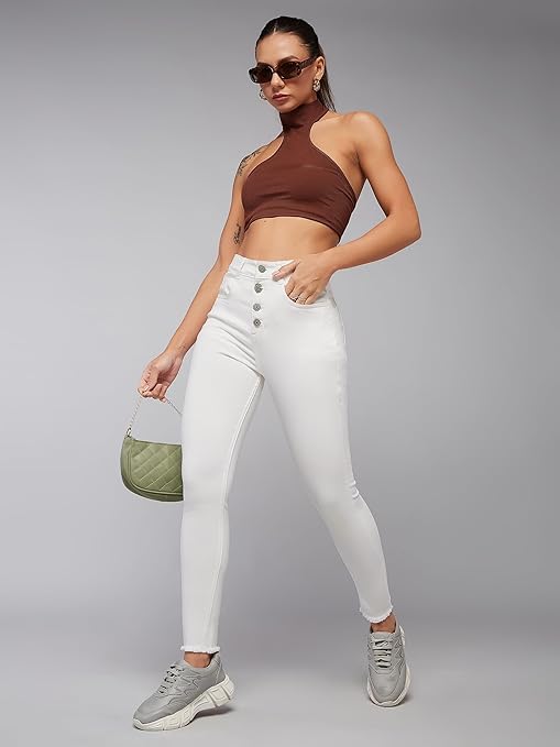 Women Skinny Regular Powder White Jeans - warehousetech13