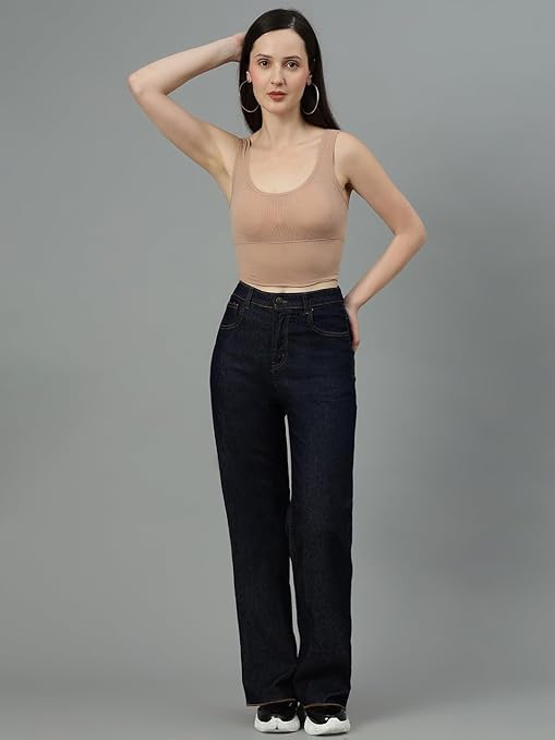 Womens High Rise Wide Dark Blue Jeans - warehousetech13