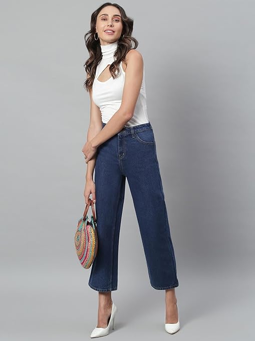 Womens High Rise Wide Space Blue Jeans - warehousetech13