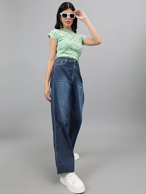 Womens High Rise Wide Mid Blue Jeans - warehousetech13