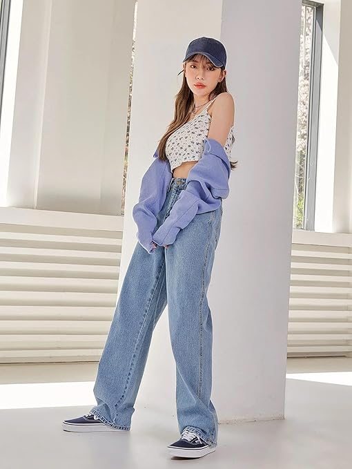 Womens High Rise Wide Blue Jeans - warehousetech13