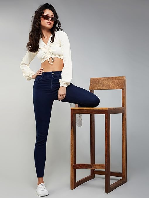 Women Skinny Fit High Navy Blue Jeans - warehousetech13