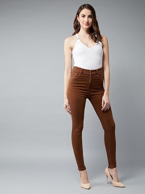 Women Skinny Fit High Brown Jeans - warehousetech13