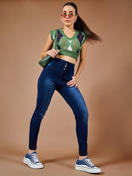 Women Skinny Fit High Cobalt Blue Jeans - warehousetech13