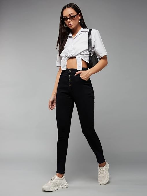 Women Skinny Fit High Ink Black Jeans - warehousetech13