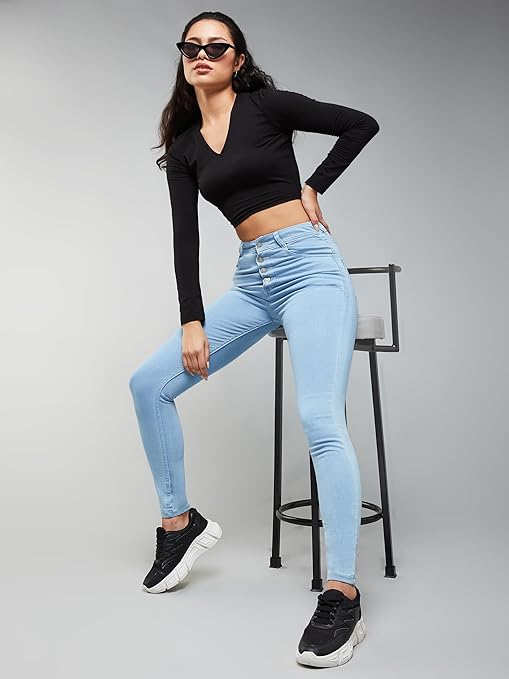 Women Skinny Fit High Light Blue Jeans - warehousetech13