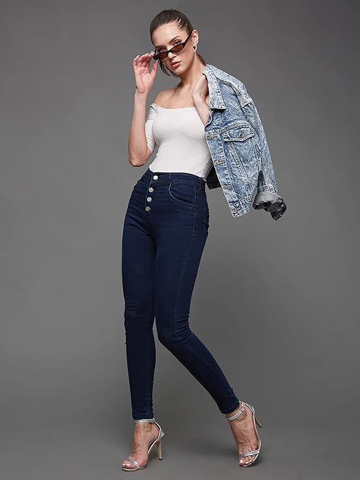 Women Skinny Fit High Midnight Blue Jeans - warehousetech13