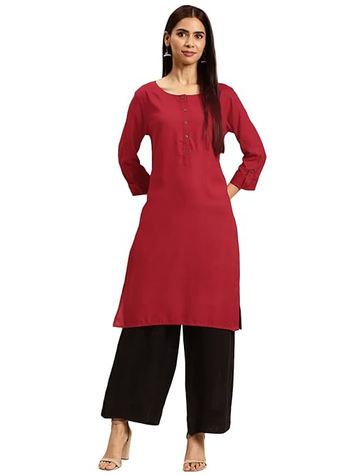 Classic Maroon Women Rayon Straight Kurti - warehousetech13