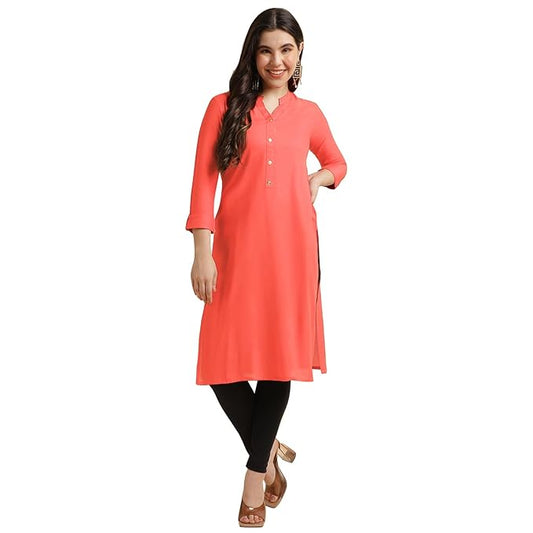 Classy Peach Women Rayon Straight Kurti - warehousetech13