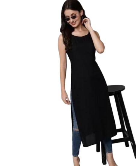 Black Women Sleeveless Straight Kurti - warehousetech13