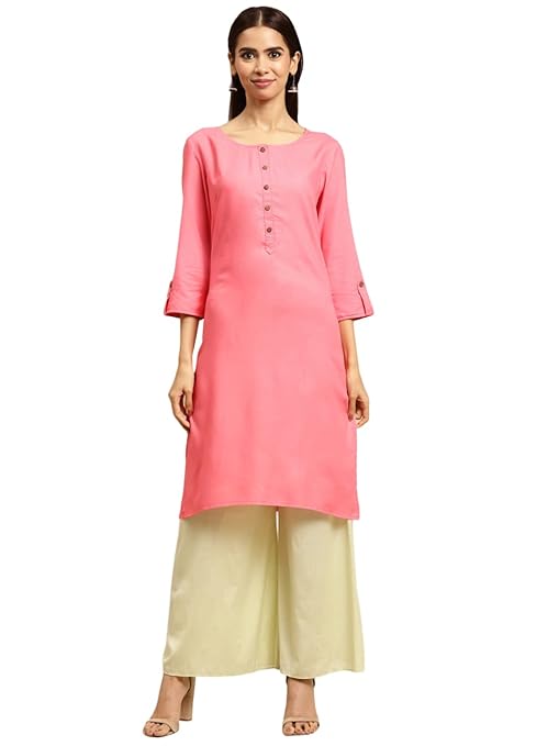Classy Pink Women Rayon Straight Kurti - warehousetech13