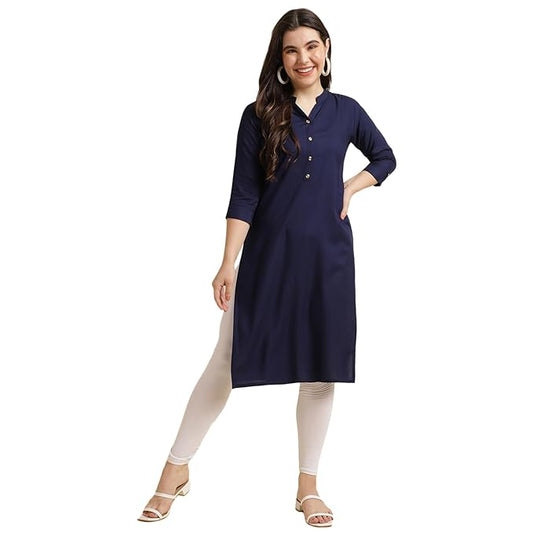 Stylish Navy Women Rayon Straight Kurti - warehousetech13