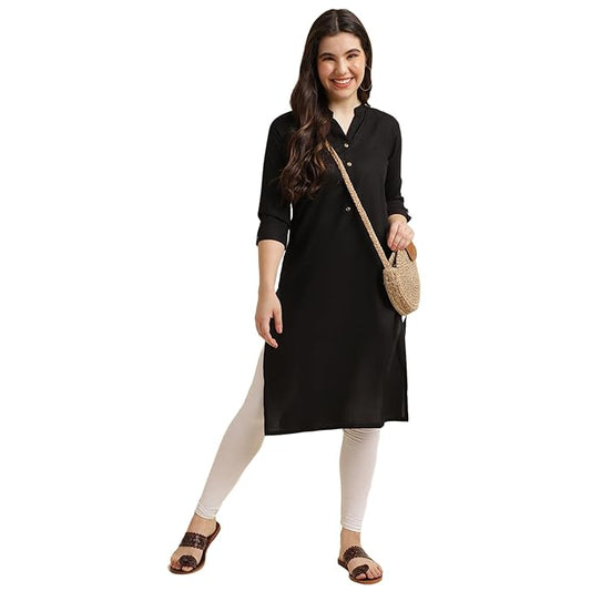 Classic Black Women Rayon Straight Kurti - warehousetech13