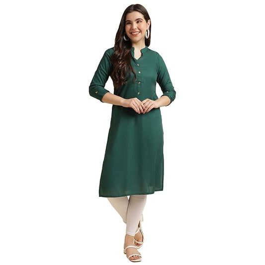 Classy Women Green Rayon Straight Kurti - warehousetech13