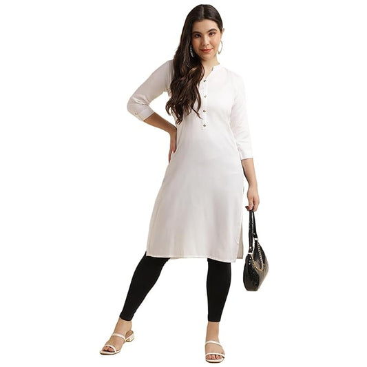 Elegant White Women Rayon Straight Kurti - warehousetech13