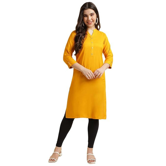 Beautiful Yellow Women Rayon Straight Kurti - warehousetech13