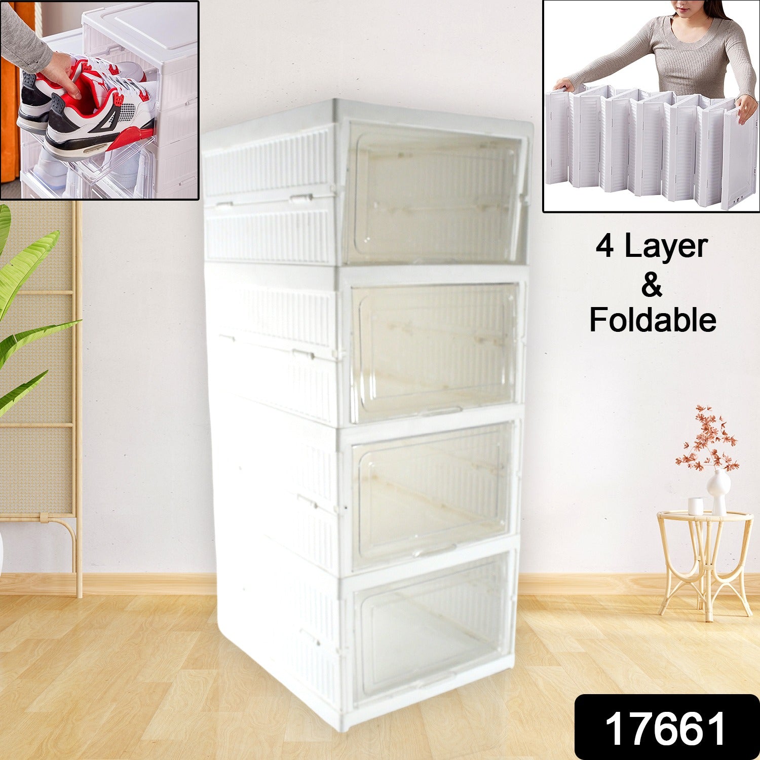 Stackable Multifunctional Storage For Clothes Foldable Drawer Shelf Basket Utility Cart Rack Storage Organizer Cart For Kitchen Pantry Closet Bedroom Bathroom Laundry (4 Layer 1 Pc) - warehousetech13
